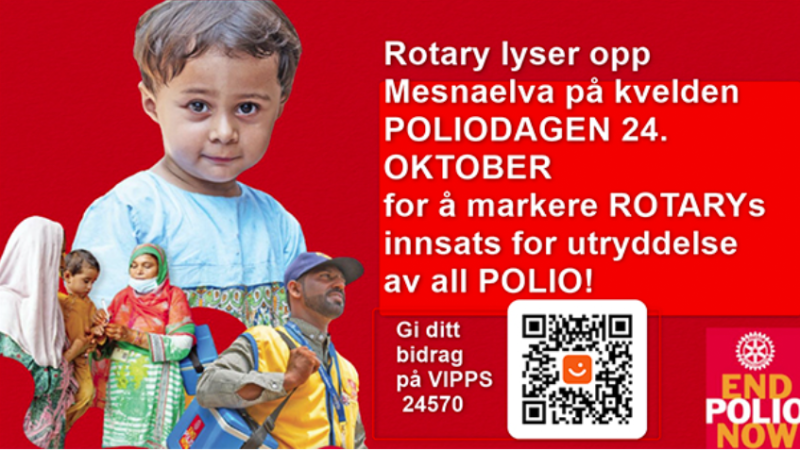 Fredag kveld markerer lokale Rotary-klubber «Poliodagen» med lyssetting i Mesnaelva.